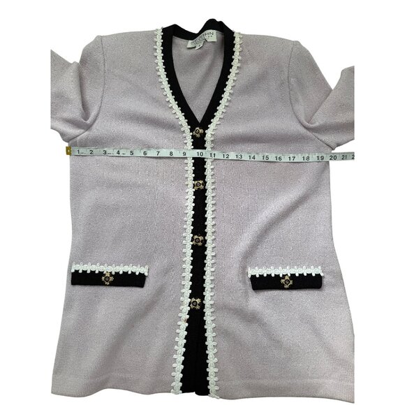 St. John Collection Santana Knit Cardigan Lilac W/ Black White Trim Size 8 -READ - Picture 10 of 14